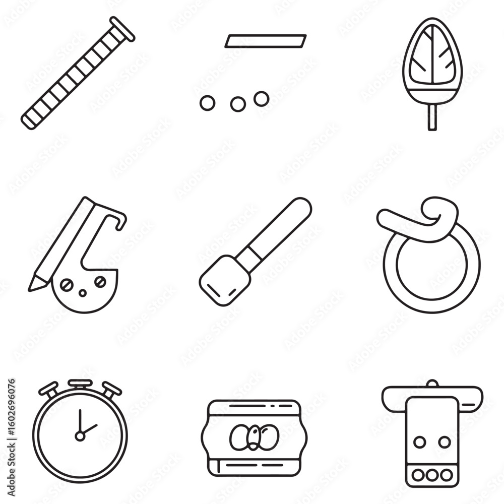 Poster collection of simple line art icons representing various objects and everyday items
