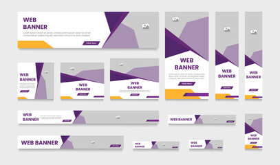 Web banners ad template. Abstract banner design web template set. Horizontal header web banner design. Editable social media post and cover design.
