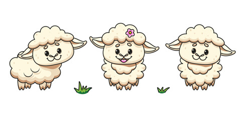 Cute Lamb with Flower Vector Illustration Set (3 Unique Images)