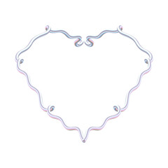 Whimsical Coquette Frame 03. Iridescent Heart-Shaped Frame with Curl Details. Pink Pearlescent Outline on Transparent Background.