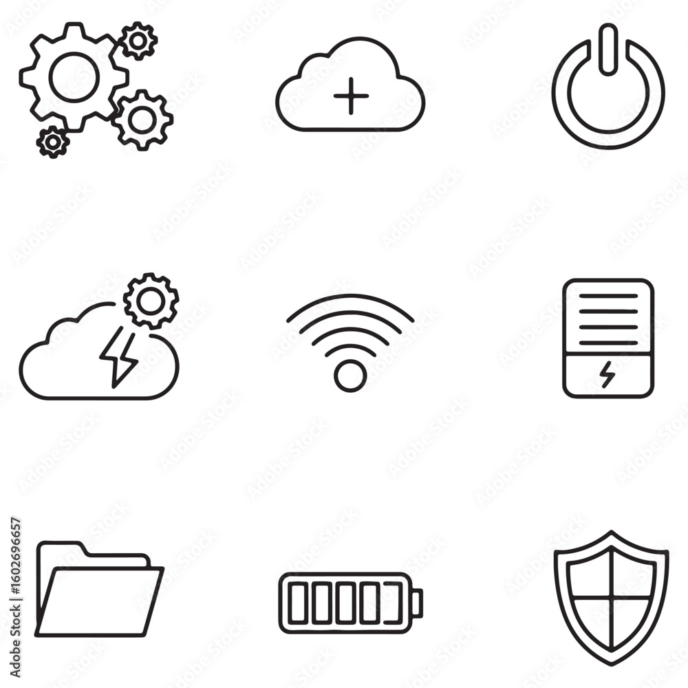 Aufkleber Collection of simple outline icon designs for technology cloud computing and data security