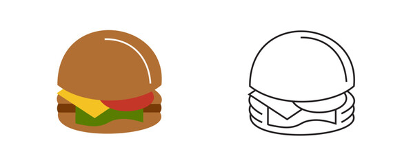 Hamburger or Cheeseburger Icons: Fast Food Meal Symbols