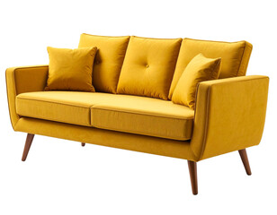 Fototapeta premium Mid-Century Modern Sofa with Tapered Legs, Angled View, Transparent Background