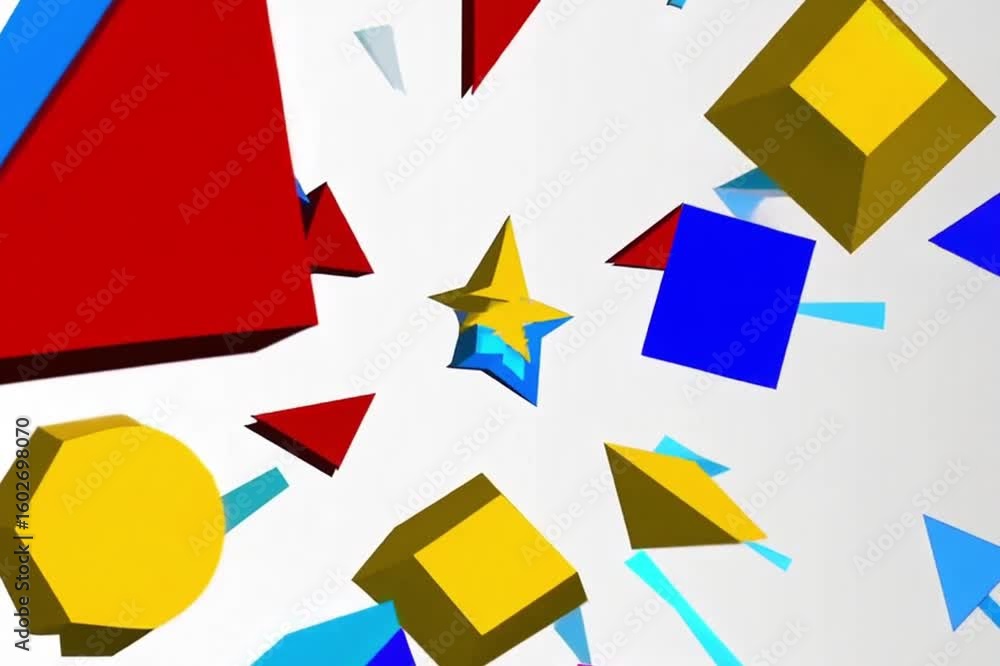 Poster abstract geometric shapes, including stars and cubes, create a dynamic and visually stimulating comp