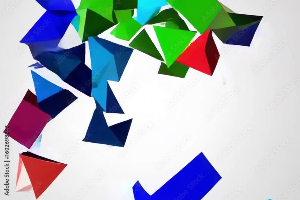 Poster abstract geometric shapes in vibrant colors forming a dynamic composition. the shapes float against 