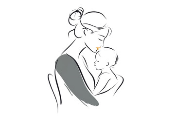 Mother holding baby in embrace with gold lips detail isolated on a transparent background child