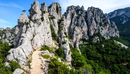 Hiking path through rocky mountains