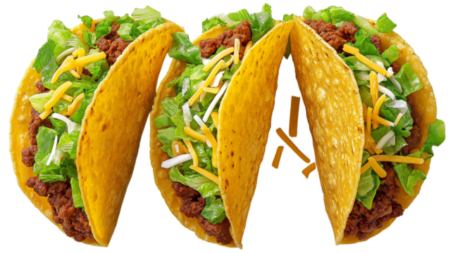 Delicious Tacos with Beef Lettuce Cheese and Onion Mix