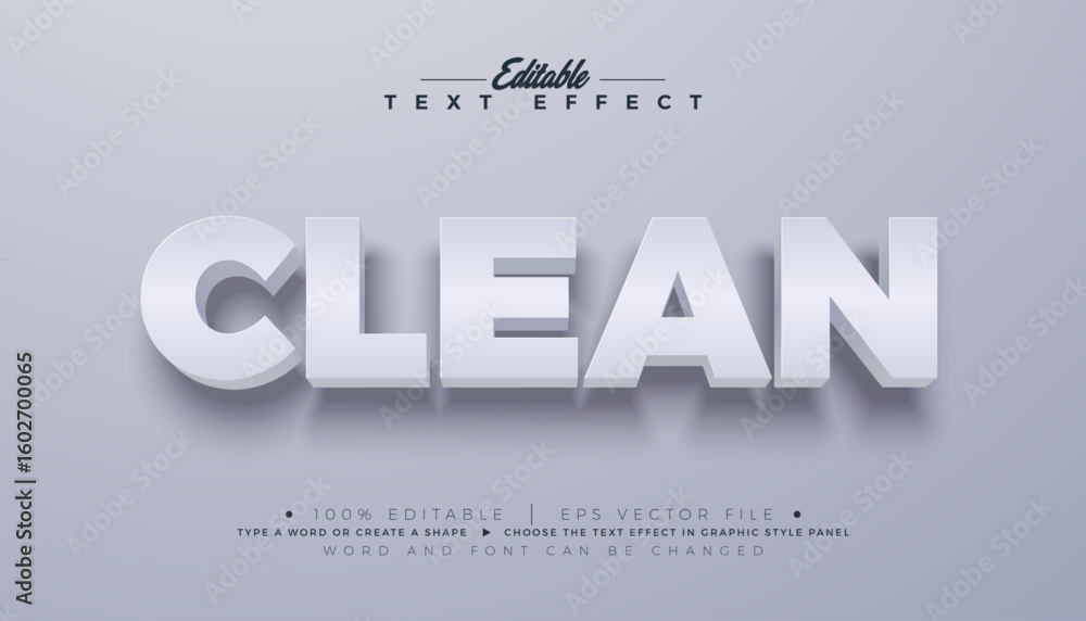 Poster clean text effect design editable and scalable vector graphic style effect with shadow and white 3d 