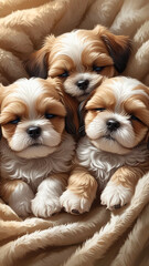 Shih Tzu puppies cuddled up together,