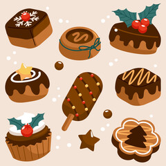seamless pattern with cupcakes, christmas cake colletion , merry christmas 