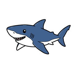 Obraz premium Baby shark swimming with a playful expression in flat illustration style 