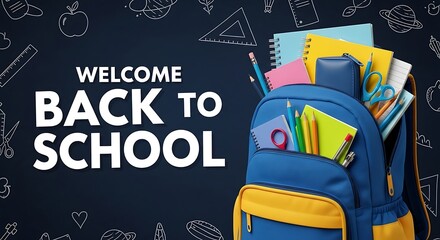 Welcome back to school backpack and chalkboard with drawings