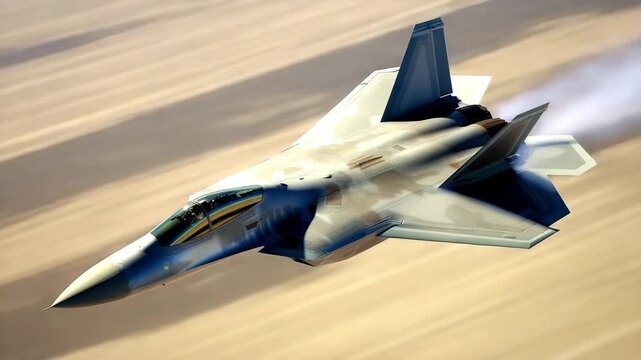 F-22 Raptor soaring through the clouds during a military training exercise in the afternoon sky