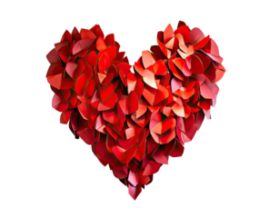 Red heart made of many small, overlapping,faceted polygons