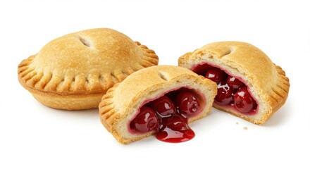 Golden brown cherry pies filled with juicy red cherries and syrup