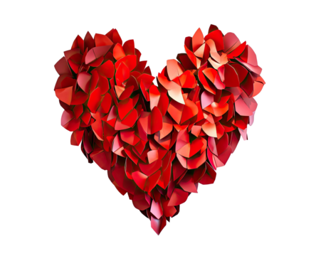 Red heart made of many small, overlapping,faceted polygons