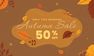 Autumn sale background with autumn leaves for shopping sale or promo banner. Vector illustration.