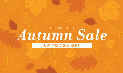 Autumn sale background with autumn leaves for shopping sale or promo banner. Vector illustration.