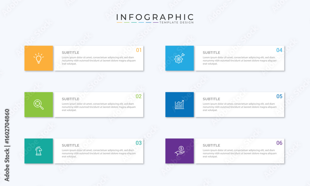 Poster infographic template. 6 step timeline journey, flat simple infographics design template. presentatio