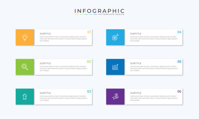 Infographic template. 6 Step timeline journey, Flat simple infographics design template. presentation graph. Business concept with numbers 6 options or steps vector illustration
