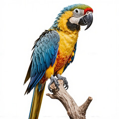 Obraz premium Parrot Perch: A vividly colored macaw perches gracefully on a branch, its striking plumage a vibrant display of nature's artistry, captured in exquisite detail.