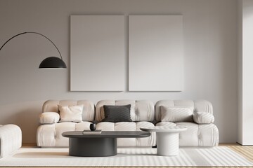 Modern Living Room Interior Frame Poster Mockup - 3d Rendering