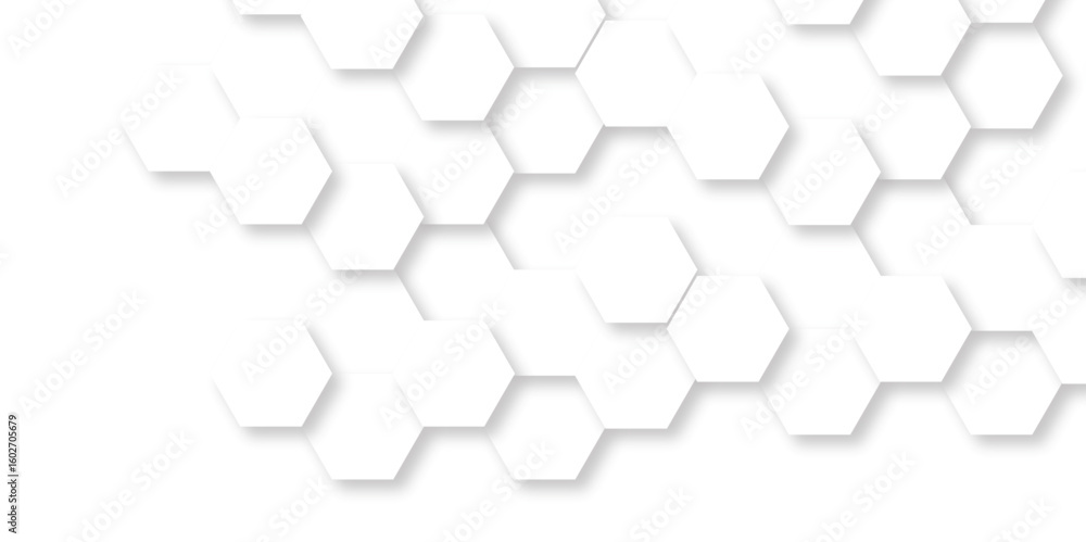 Poster Abstract white background with hexagon and hexagonal background. Luxury white pattern with hexagons. abstract 3d hexagonal background with shadow. White Hexagonal Background. Luxury White Pattern.