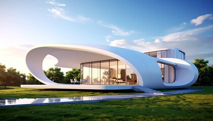 Modern architectural homes featuring both striking inverted pyramid roofs and fluid, organic designs, ideal for luxury living and contemporary real estate.