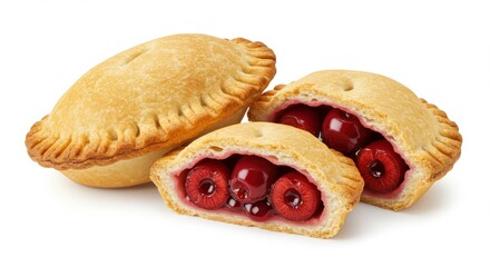 Golden baked cherry hand pies with fresh red cherries filling