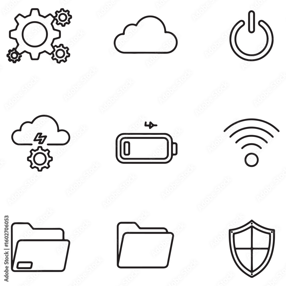 Aufkleber Modern tech icons set illustrating connectivity cloud computing and data security concepts