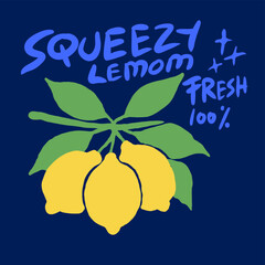 Fruit vintage t-shirt design. Squeezed art.  Organic food artwork for for t-shirt. Lemonade art illustration. Lemon fruit artwork. Fresh lemon fruit print. Nature fruit club print design. 