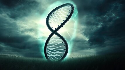 DNA helix against a dramatic sky - Powered by Adobe