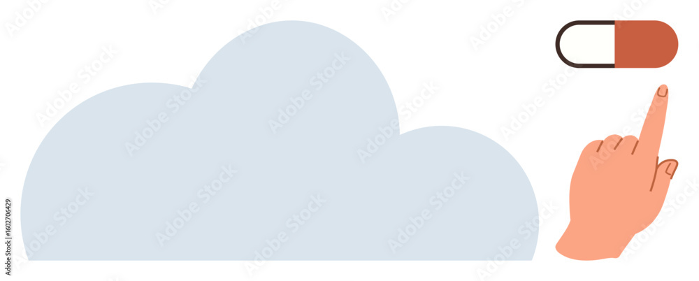 Poster cloud symbol with a red toggle switch and a hand clicking, representing user interaction, cloud comp