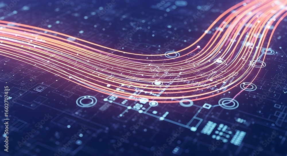 Aufkleber optical fiber cable data stream | high-speed network connection with futuristic technology backgroun