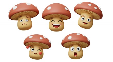 Cartoon mushrooms with different emotions