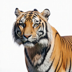 Obraz premium Majestic Bengal Tiger Portrait: A close-up shot of a Bengal tiger with a piercing gaze, showcasing the tiger's distinctive coat markings and regal presence.