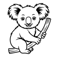 A black and white koala illustration vector style coloring page