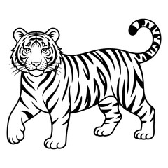 A black and white tiger illustration vector style coloring page