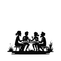 Fototapeta premium Silhouettes of people and families enjoying coffee or dinner at a cafe table, a perfect vector illustration for business or romantic scenes