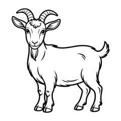 A black and white goat illustration vector style coloring page