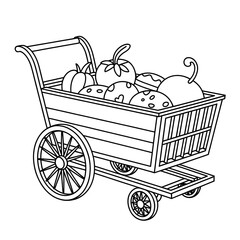 A black and white cart illustration vector style coloring page