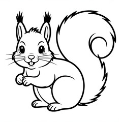 A black and white squirrel illustration vector style coloring page