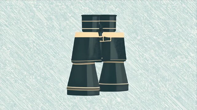 An illustrated image of binoculars on a light-blue textured background