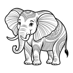 A black and white elephant illustration vector style coloring page
