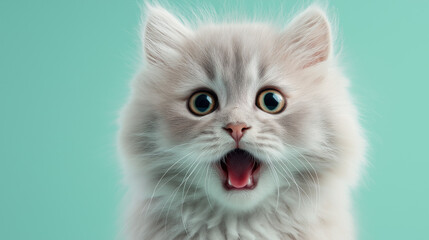 Fluffy White Kitten with Surprised Expression