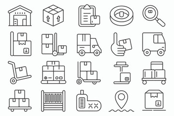 Hand drawn icons representing shipping and logistics services