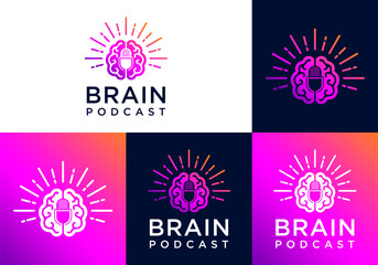Brain and microphone modern logo icon vector, podcast logo icon