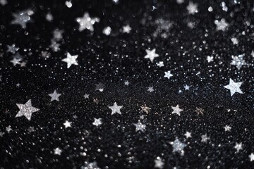 Abstract black background dotted with silver stars