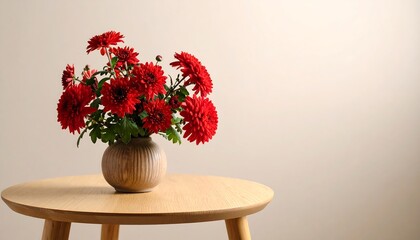 Red chrysanthemum bouquet in vase